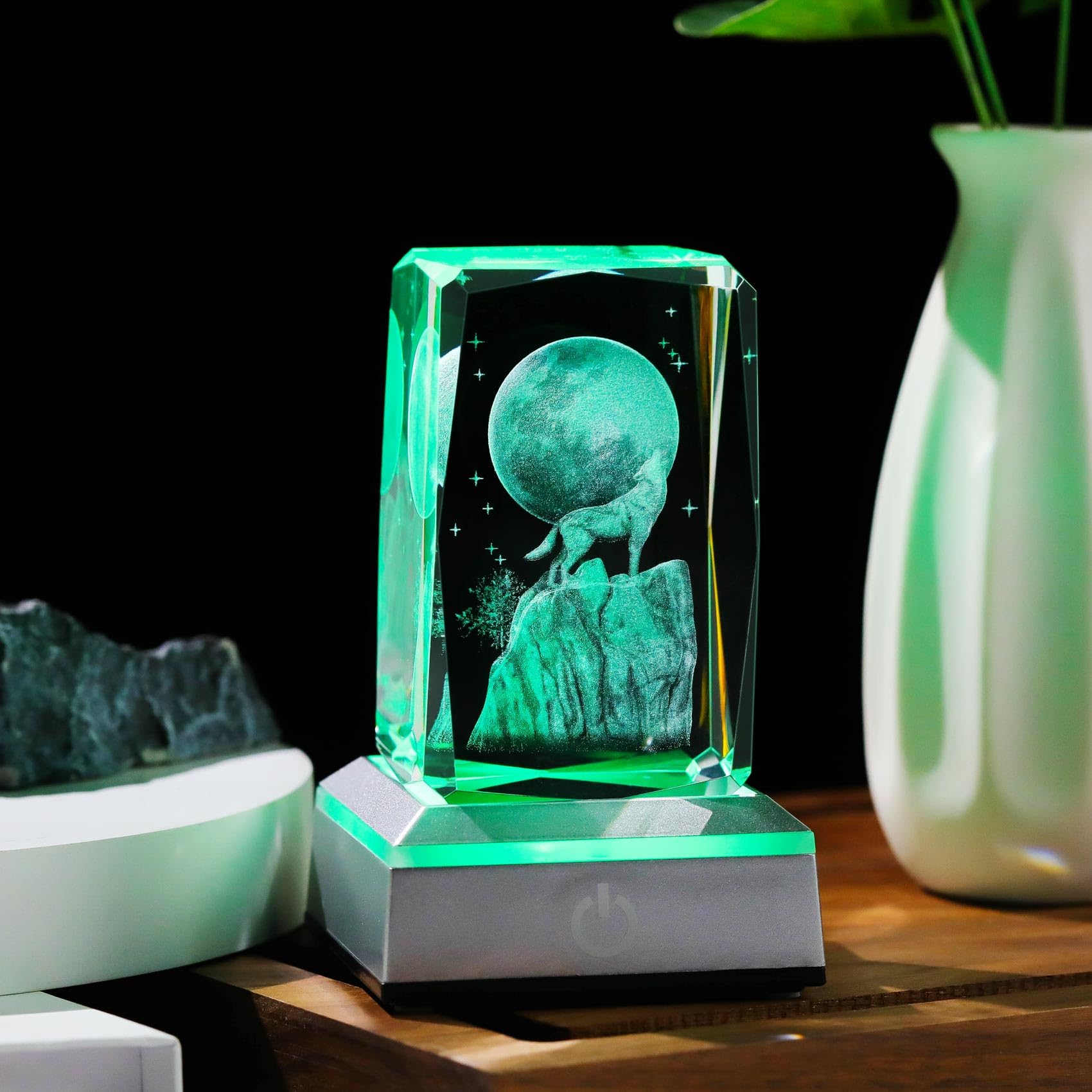 YWHL crystal wolf side detail highlighting polished edges and depth