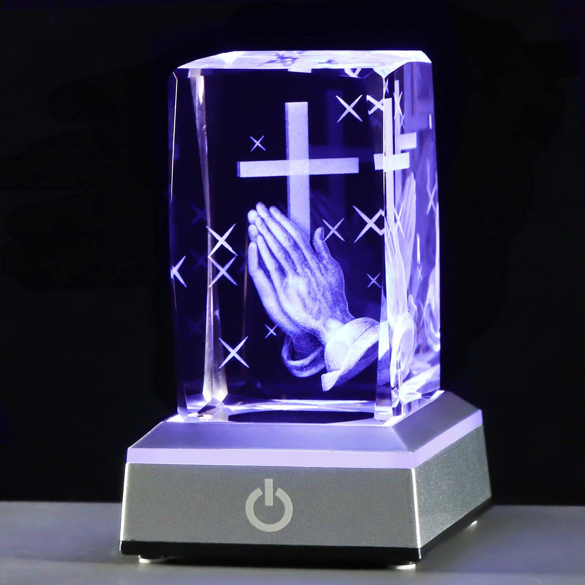 YWHL crystal cross front view showcasing clear 3D engraving and display benefit