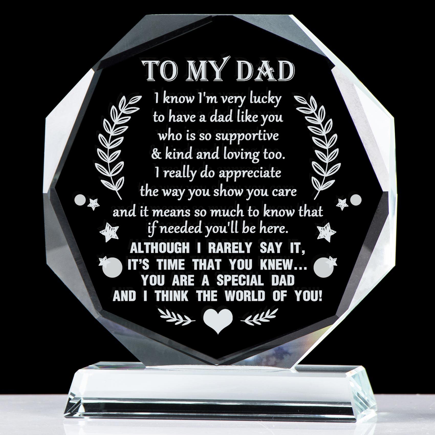 YWHL glass plaque front view showing engraved message and clear finish