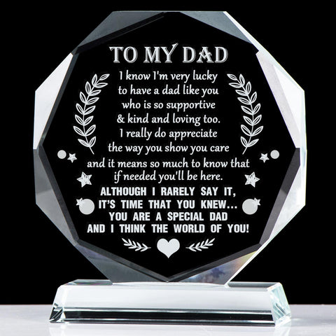 YWHL glass plaque front view showing engraved message and clear finish