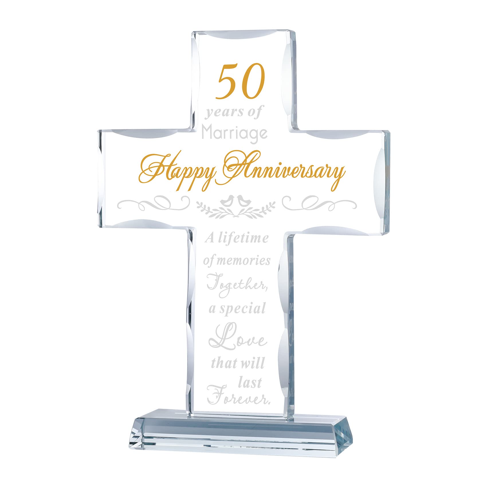 YWHL glass cross front view showing clear polished finish and lasting memorial quality