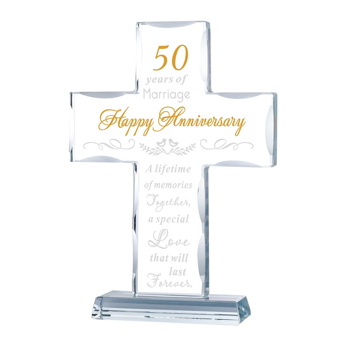 YWHL glass cross front view showing clear polished finish and lasting memorial quality
