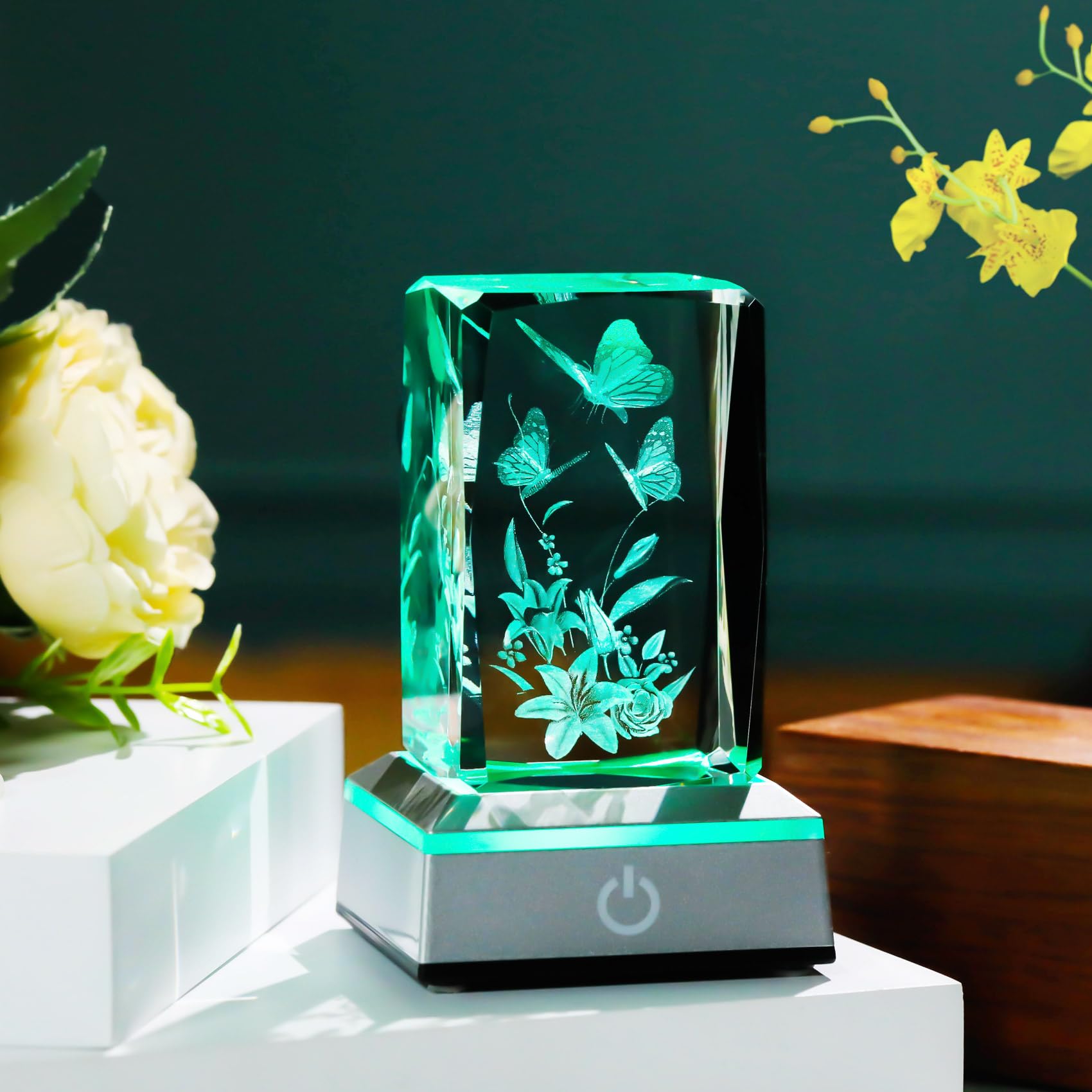 YWHL laser engraving close-up revealing crisp butterfly and lily detail for longevity