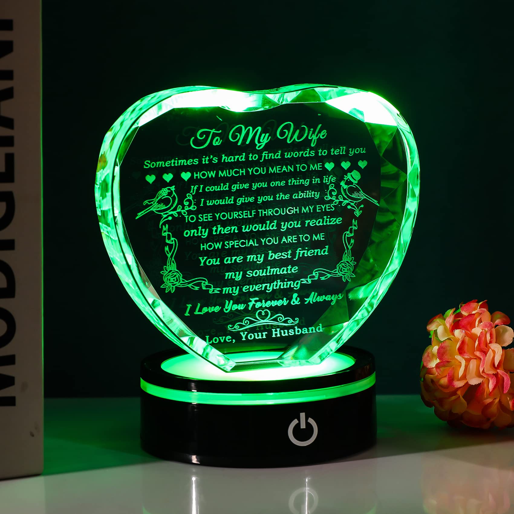 YWHL heart on nightstand creating ambient mood and decorative atmosphere benefit