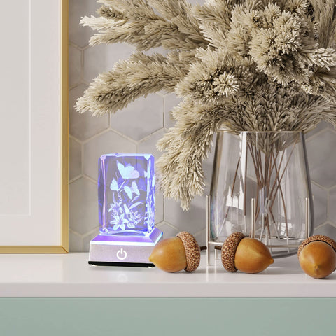YWHL held next to a hand for size scale demonstrating compact, display-ready dimensions