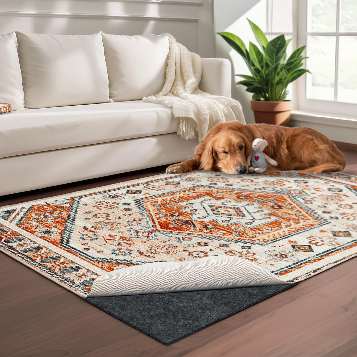 Yxzhyaba front view showing whole 9x12 rug pad and packaging benefit protection