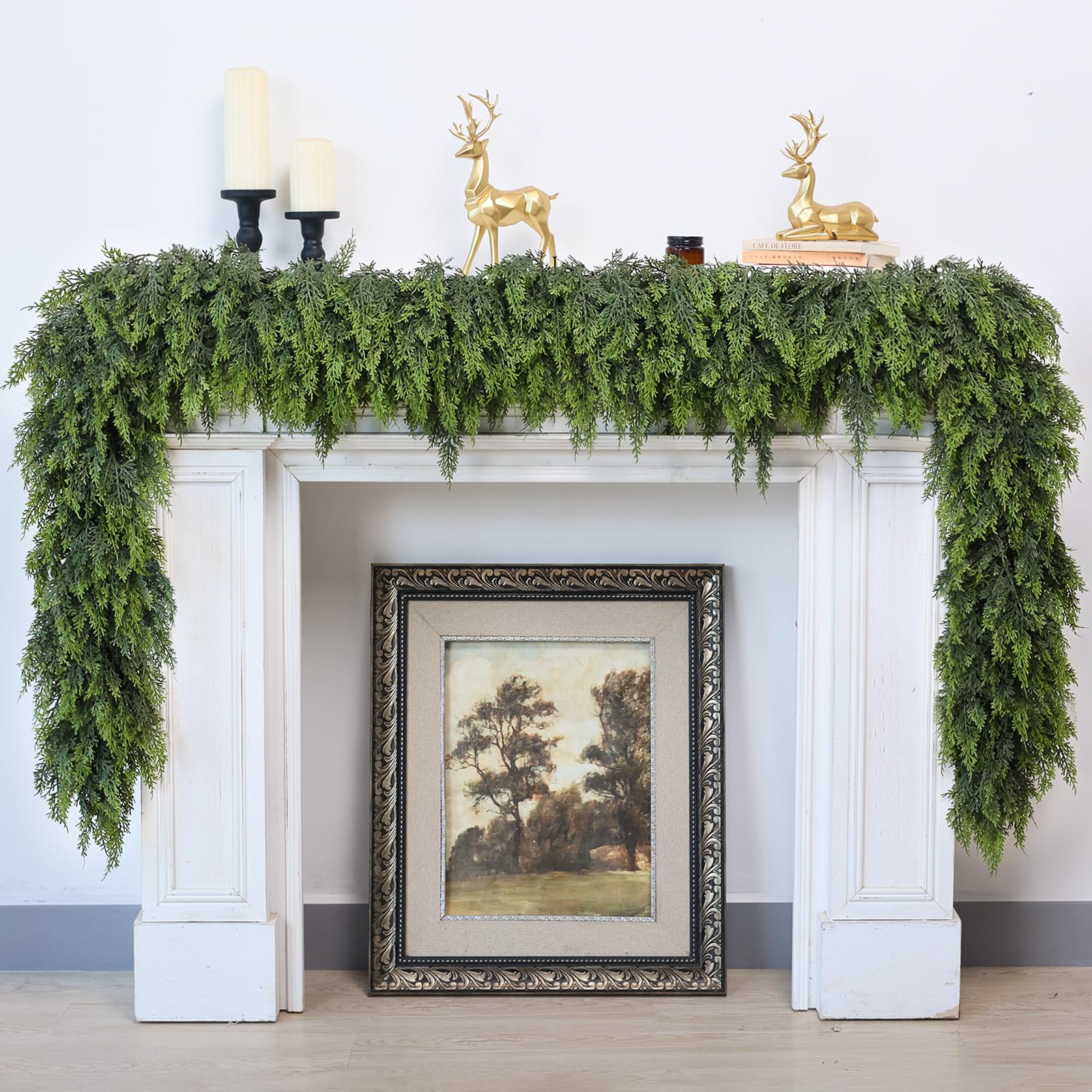 YXZZWL cedar garland front packaging showing full realistic foliage