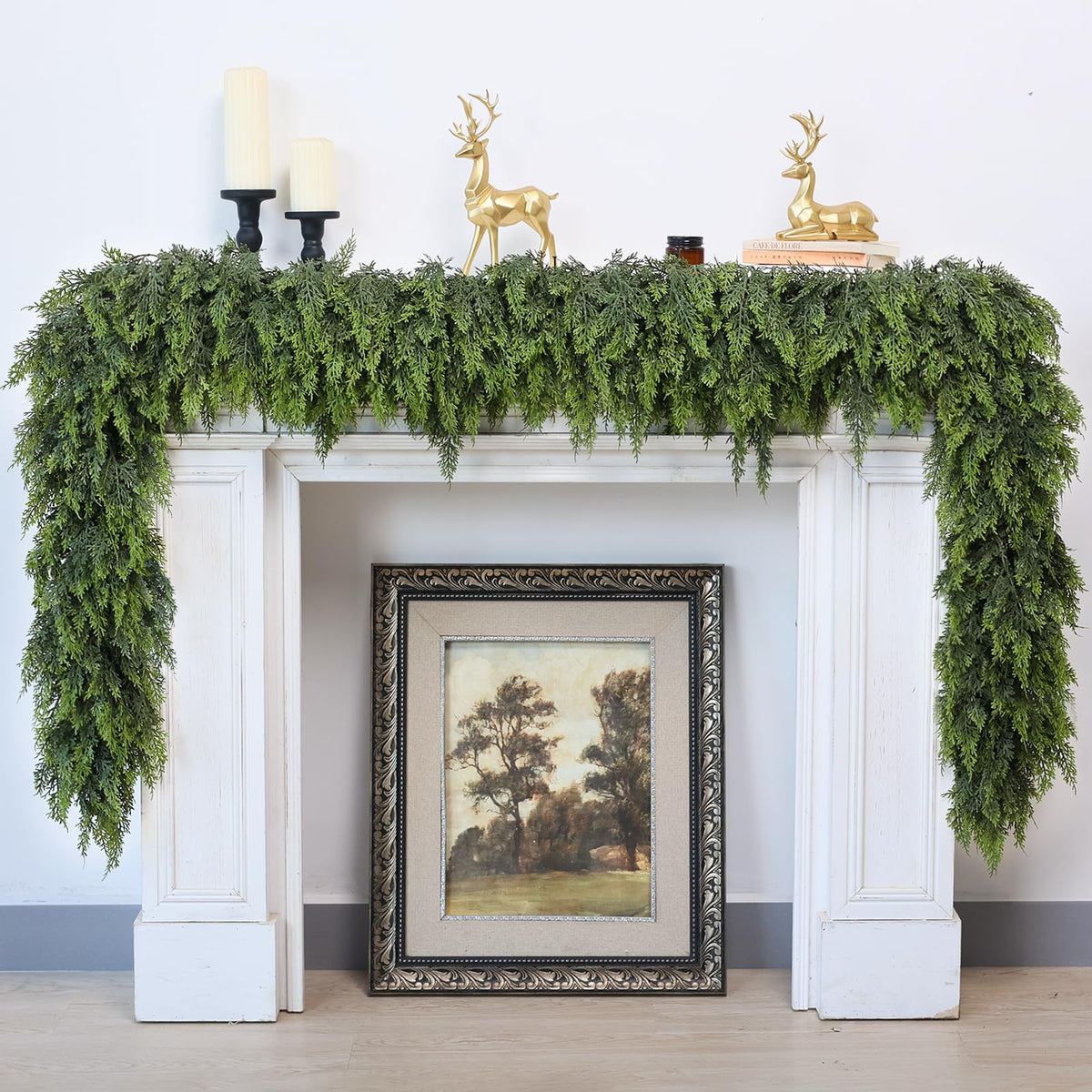 YXZZWL cedar garland front packaging showing full realistic foliage