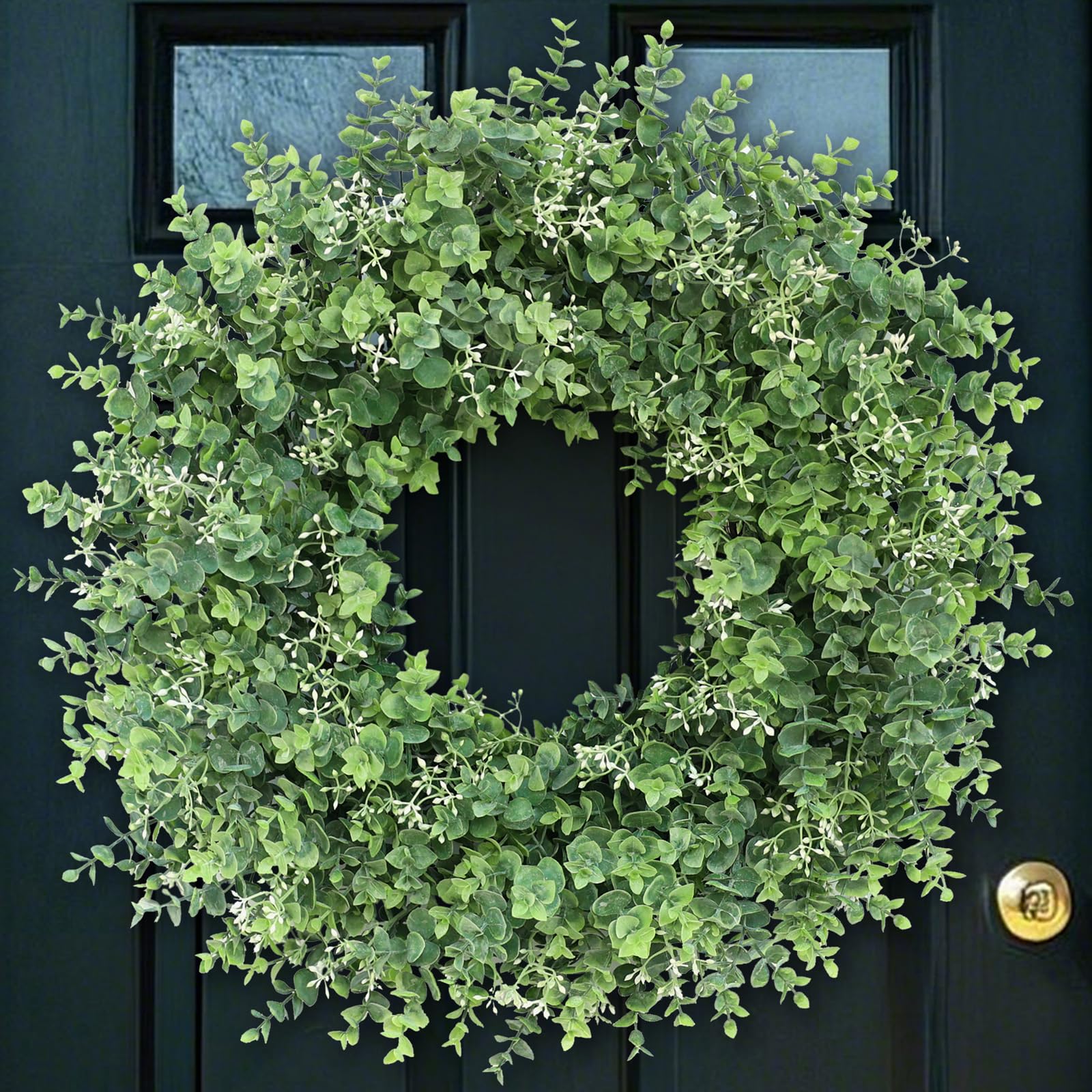 YXZZWL eucalyptus wreath front view showing full lush greenery and curb appeal