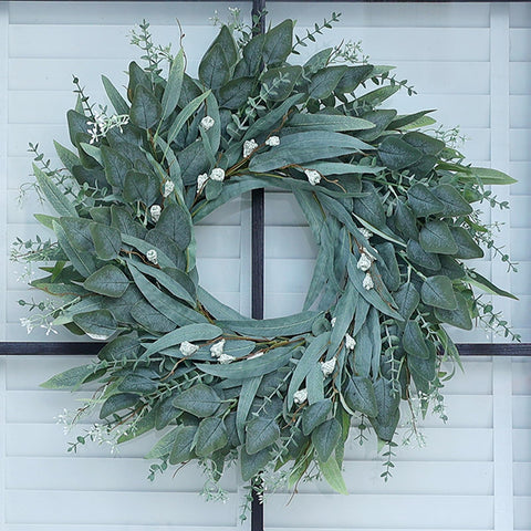 YXZZWL wreath front view showing full greenery and welcome appeal