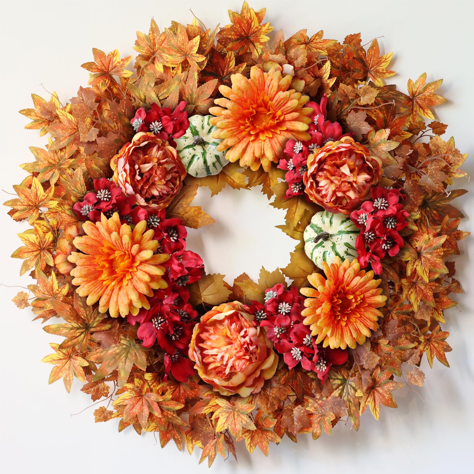 YXZZWL front door wreath hung on orange door showing seasonal curb appeal