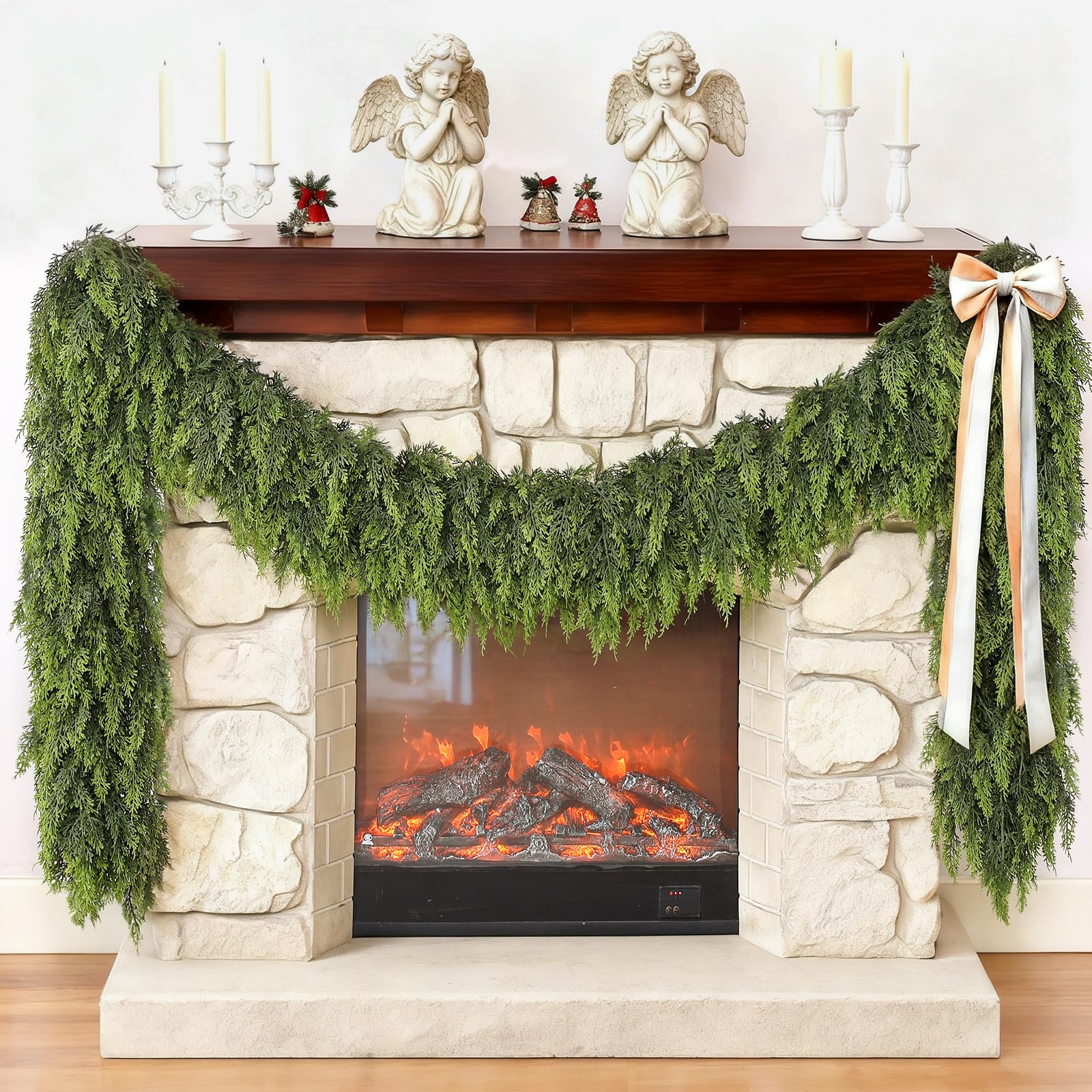 yxzzwl front packaging cedar garland showing full product and benefit of easy unboxing