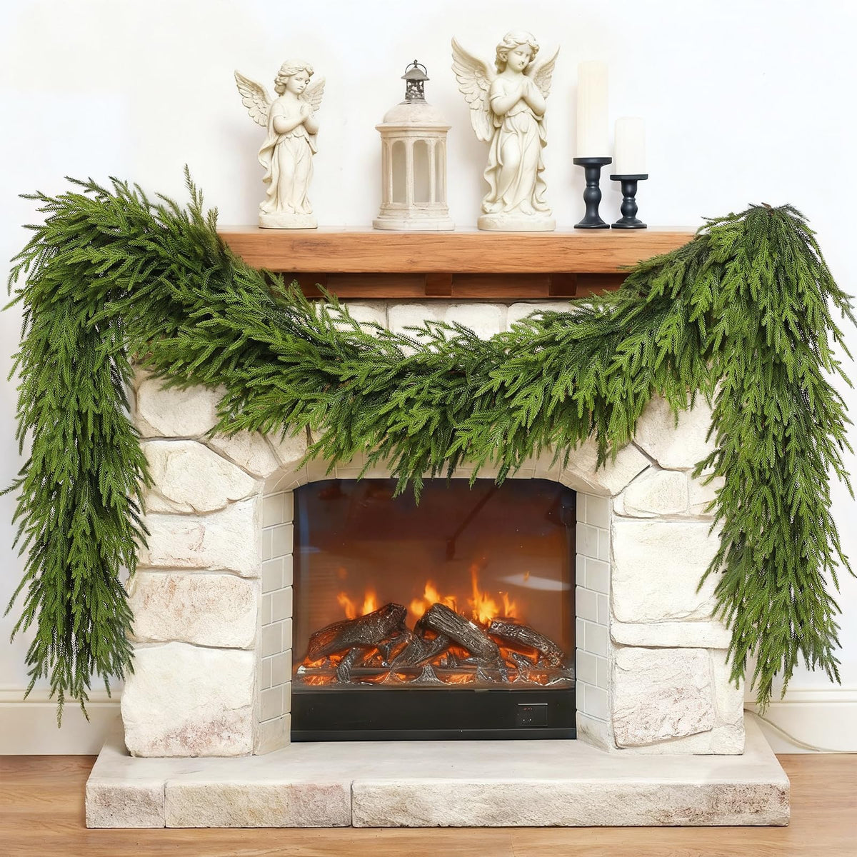 YXZZWL garland front view showing full, lifelike greenery and instant holiday impact