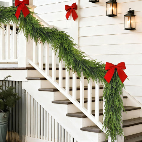 YXZZWL garland draped along staircase offering continuous coverage and neat finish