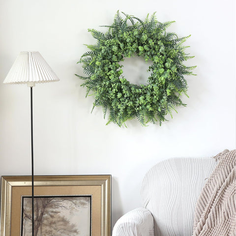 YXZZWL wreath hung above mantel creating year-round interior charm