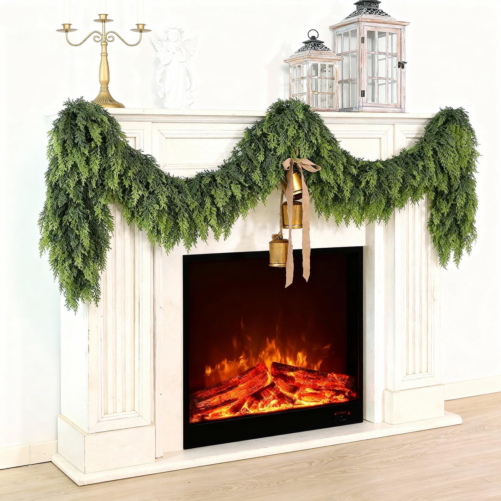 YXZZWL garland styled on a mantel adding festive layered warmth