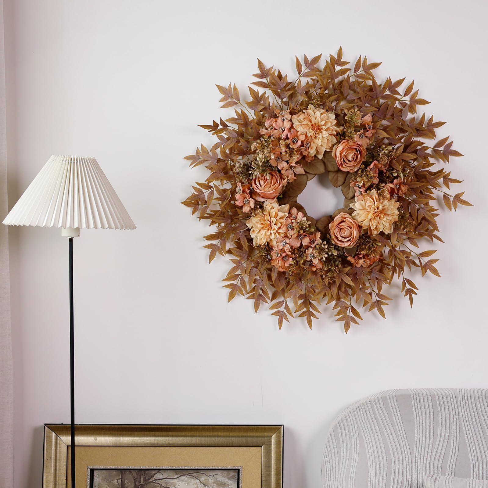 YXZZWL wreath scaled next to door handle for size context