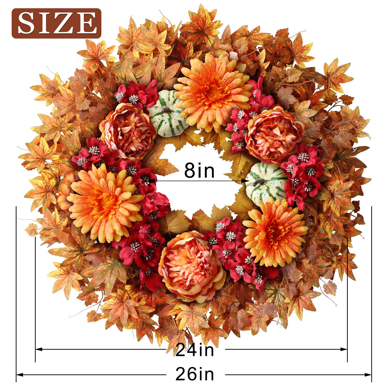 YXZZWL wreath scaled on a door to show its 24–26 inch diameter fit
