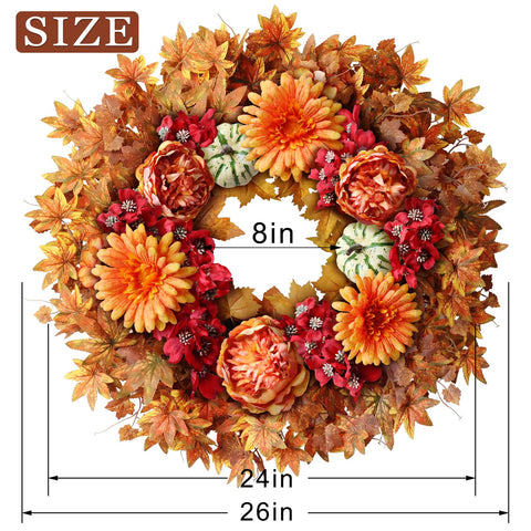 YXZZWL wreath scaled on a door to show its 24–26 inch diameter fit