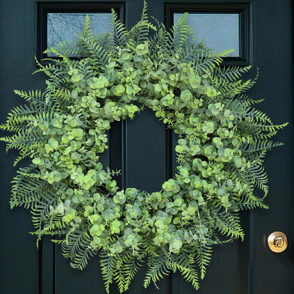 YXZZWL wreath front view on door adding inviting curb appeal