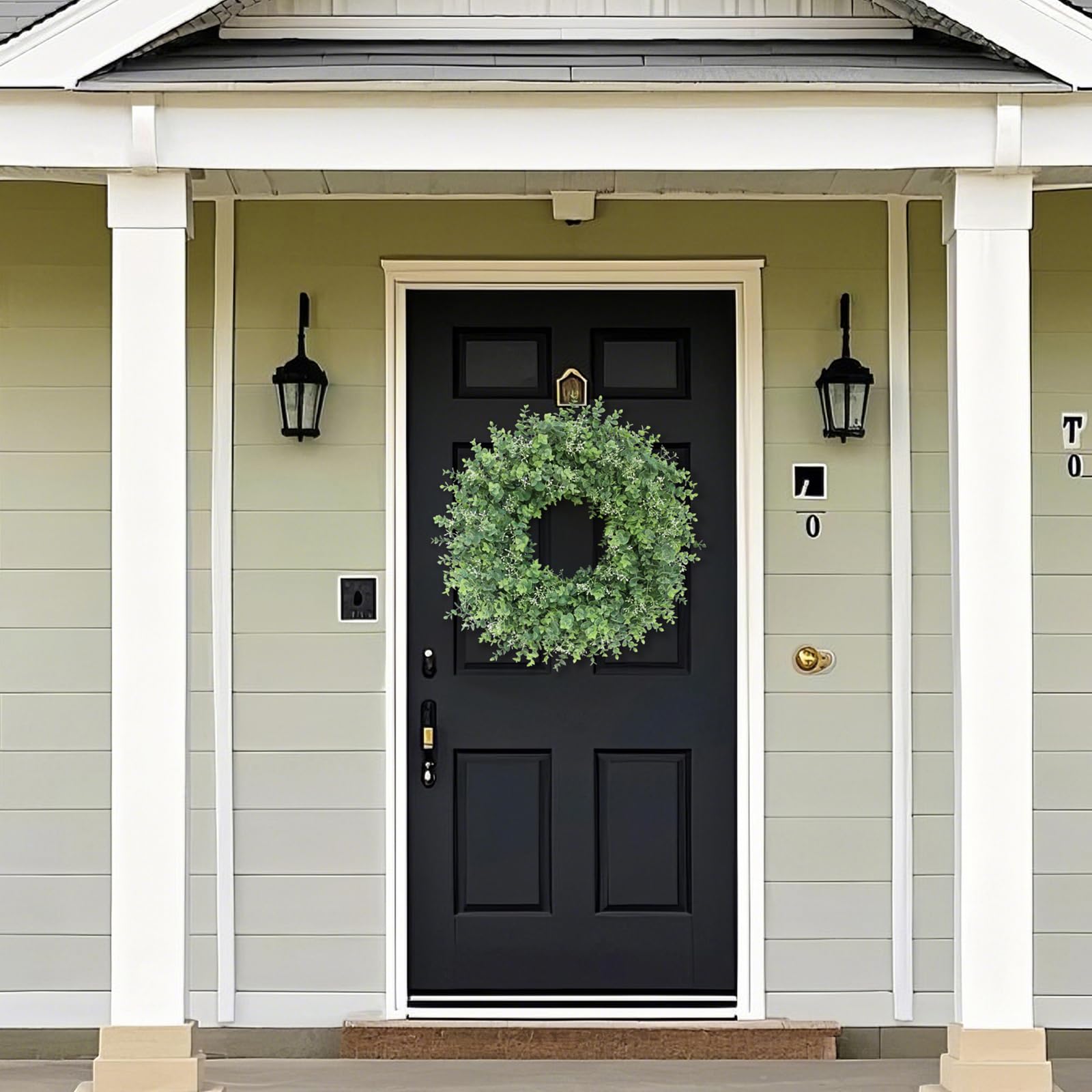 YXZZWL wreath hung on a white door creating welcoming entryway curb appeal