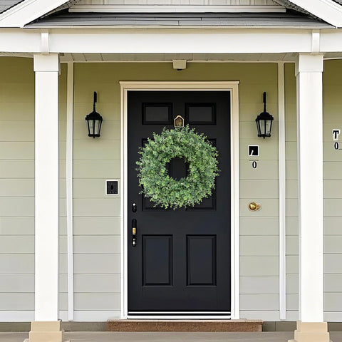 YXZZWL wreath hung on a white door creating welcoming entryway curb appeal