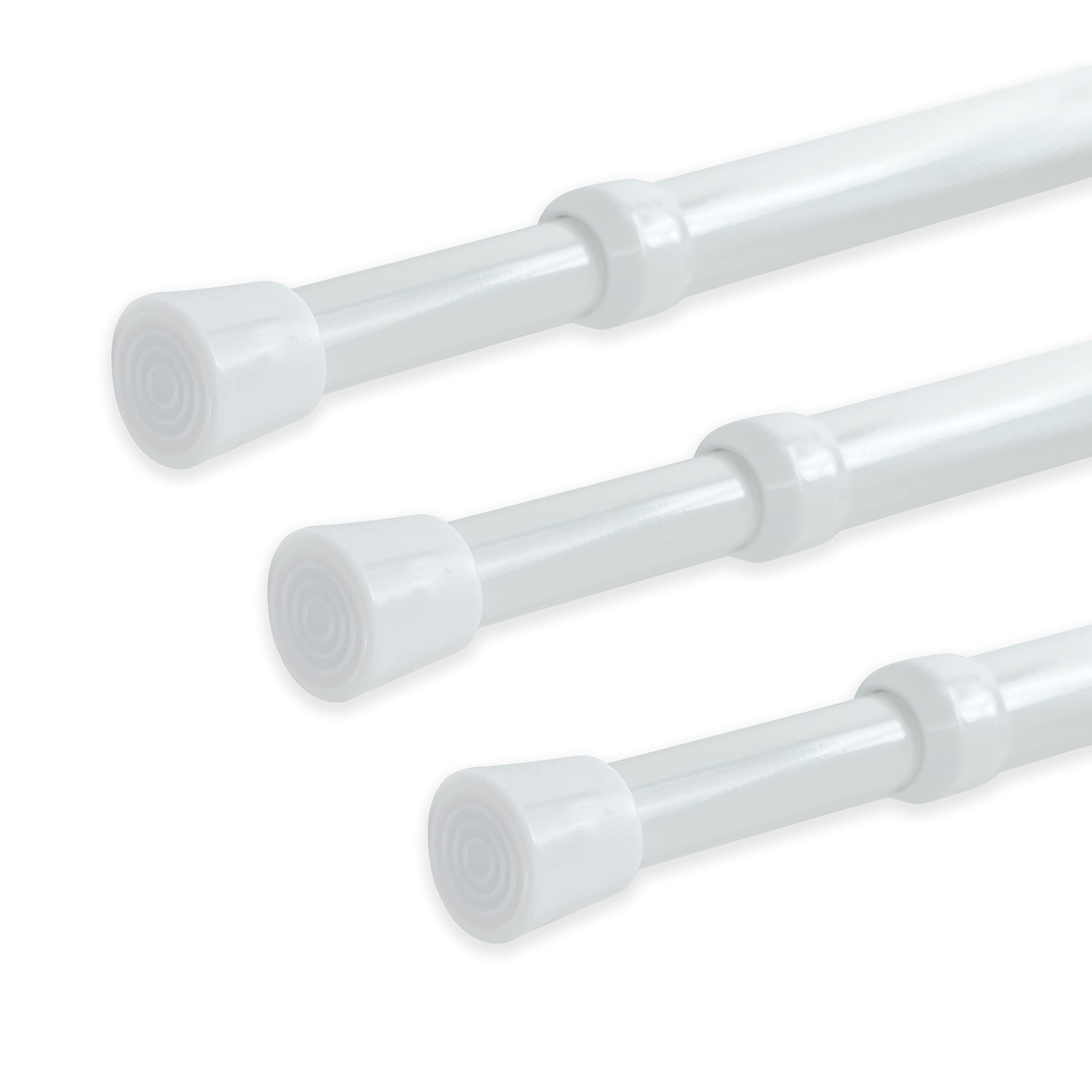 YYWL&HP front view of three white tension rods showing compact packaging and convenience