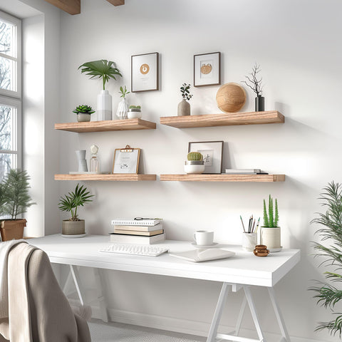 YYWUOJJ shelves styled in a living room, provides decorative display and organization