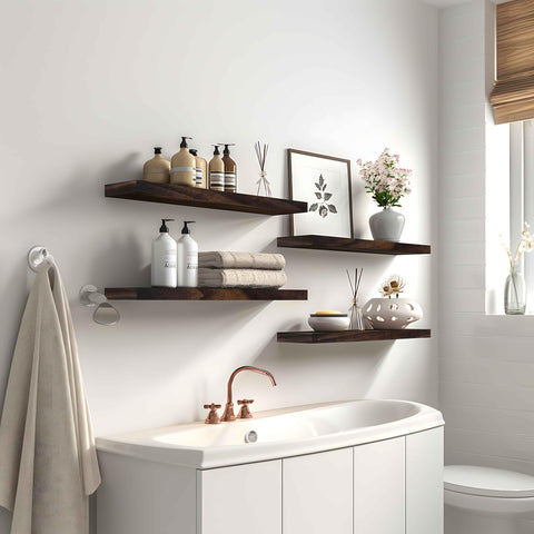 YYWUOJJ shelf styled in bathroom with toiletries, illustrates moisture-resistant organization
