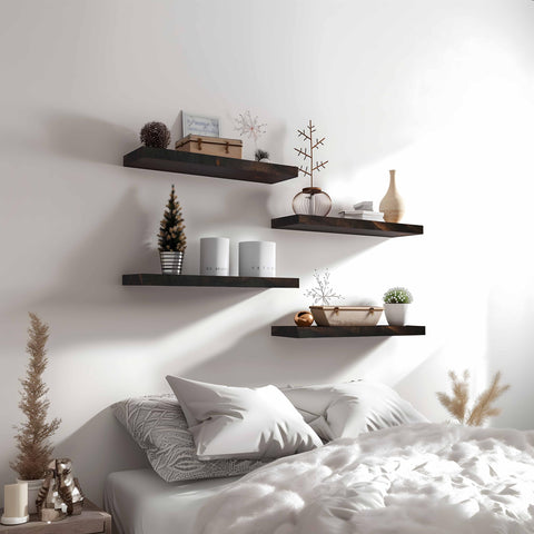 YYWUOJJ shelf with book and plant for scale, shows compact depth and practical capacity