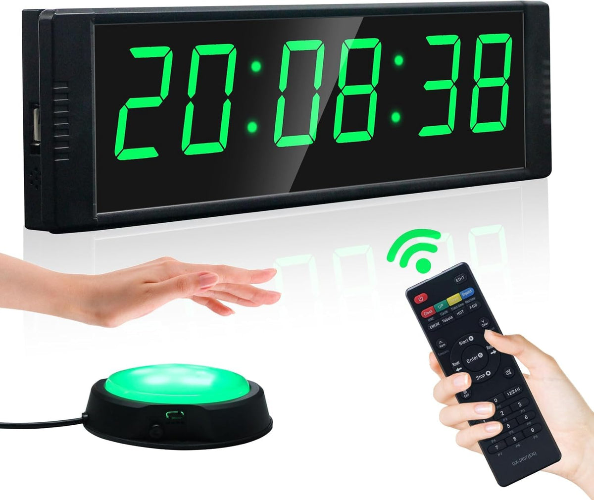 YZ gym timer front display showing large bright digits for easy visibility