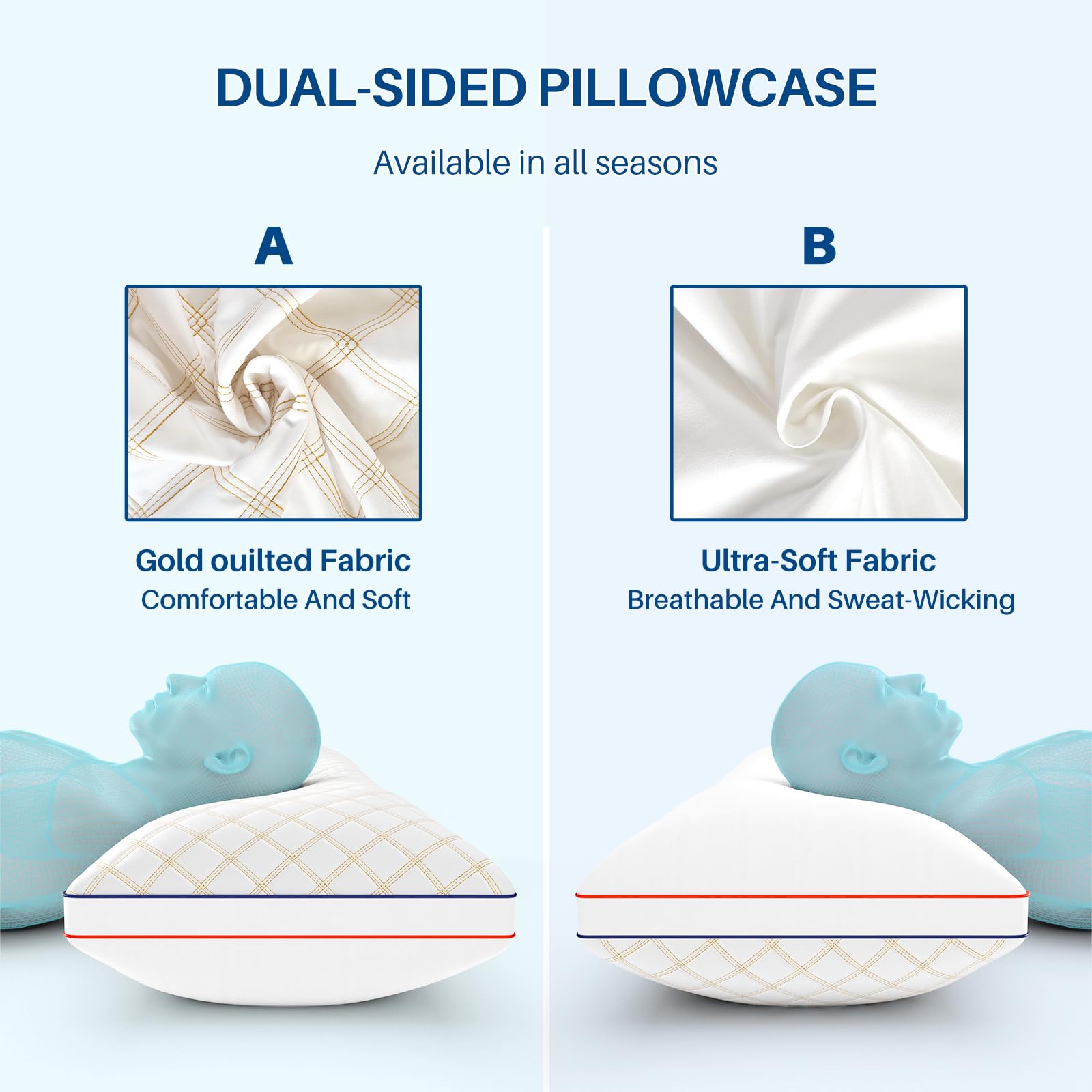 YZ HOME flattened pillow view showing adjustable low loft option for stomach sleepers