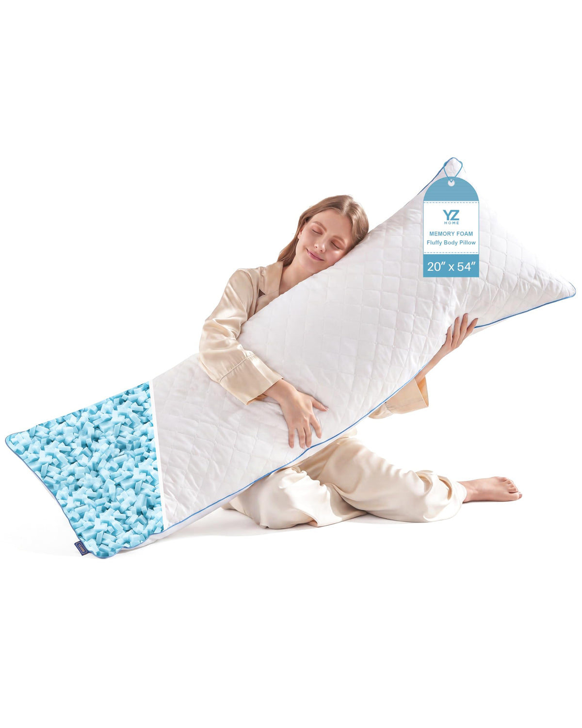 YZ HOME front view of long body pillow showing full-length support benefit
