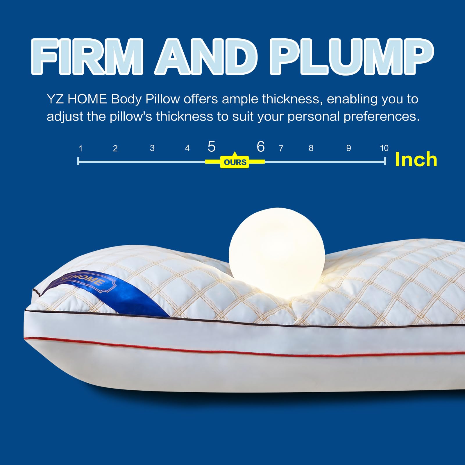 YZ HOME pillow beside ruler showing full length and scale for adult beds