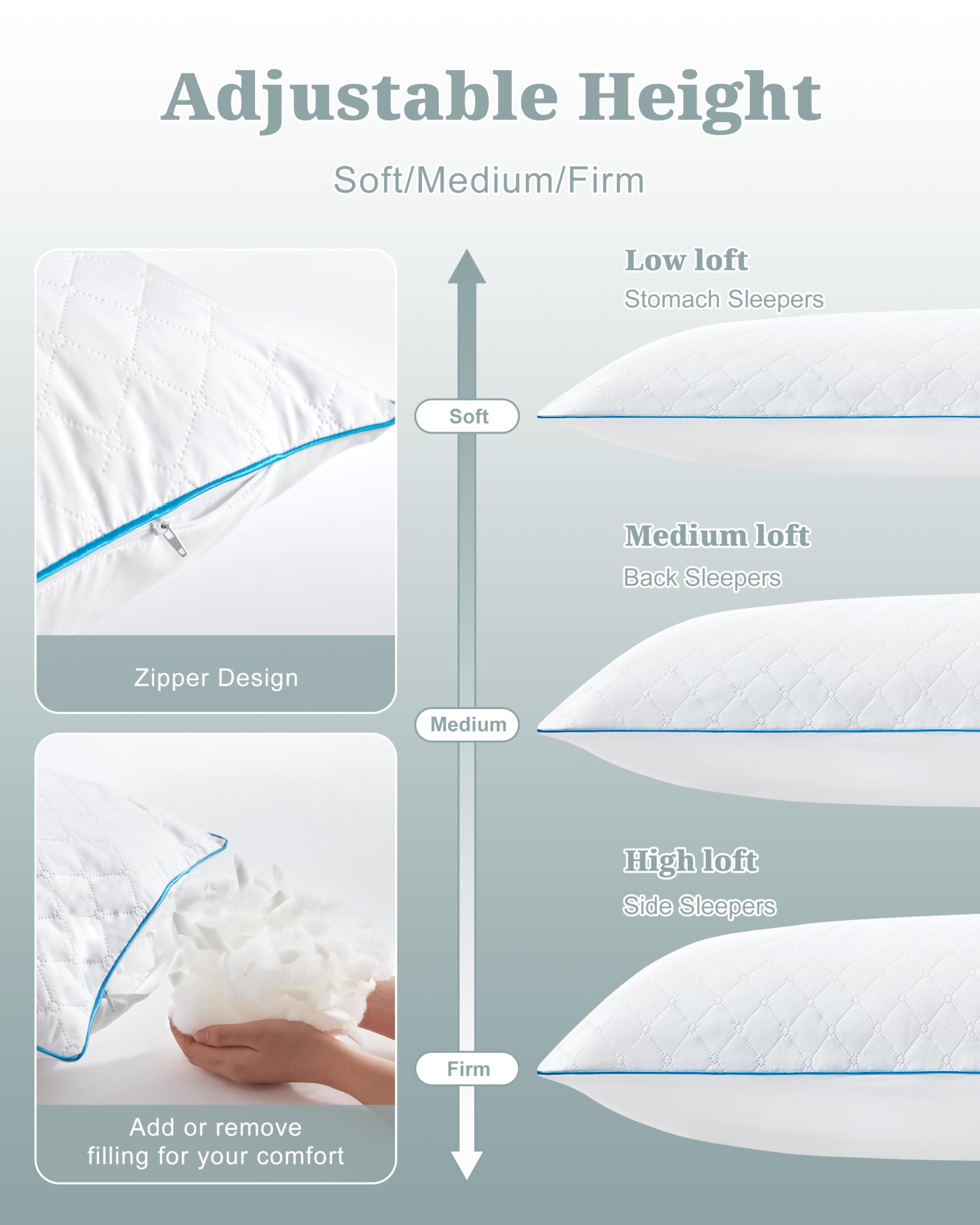 YZ HOME pillow next to person illustrating size and scale for sleeping