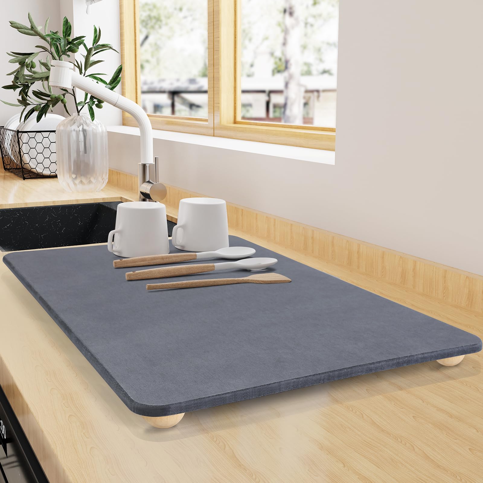ZACELOVE front view of stone mat showing full 24x16 surface and tidy counters