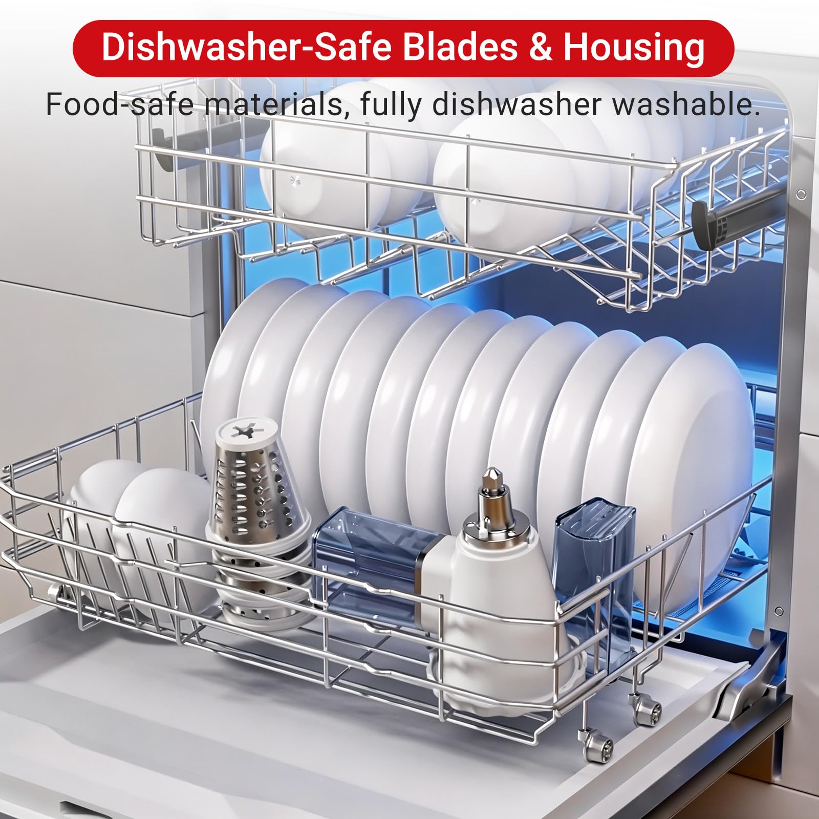 ZACME dishwasher-safe parts arranged to show easy cleanup advantage