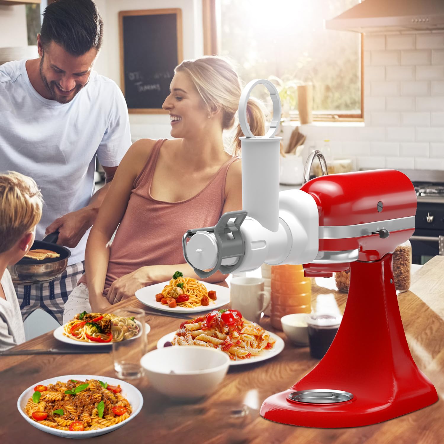 ZACME family using attachment in kitchen, enables easy group cooking