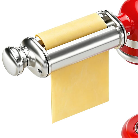 ZACME pasta roller front view showing polished stainless finish and rollers for reliable performance