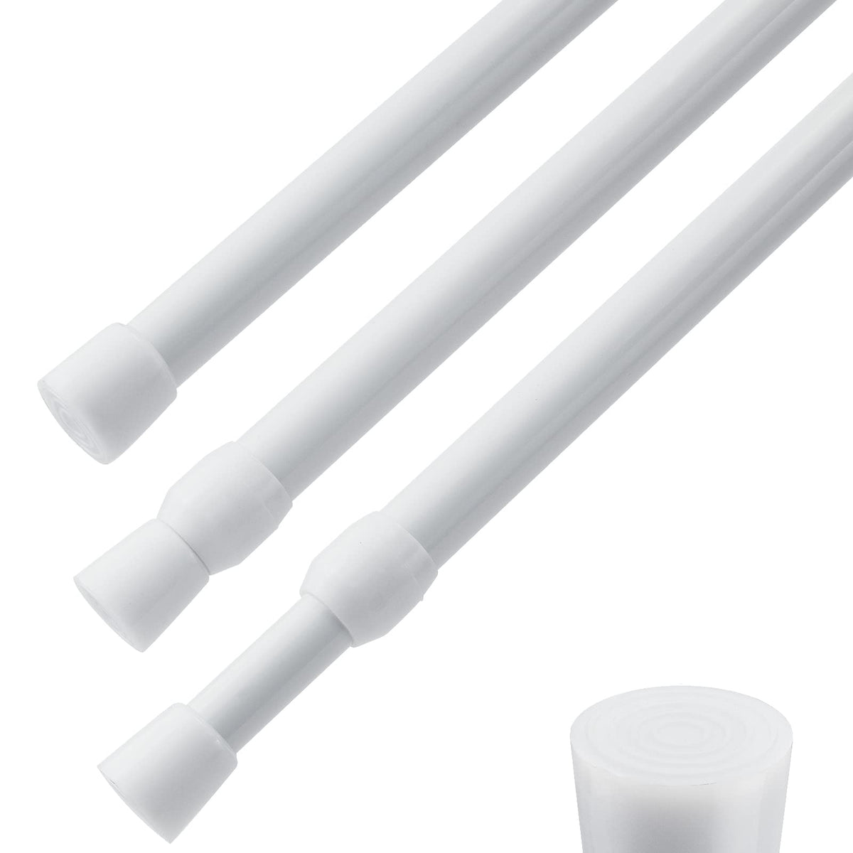 ZAIKEHHA front view showing three white tension rods and packaging, easy no-drill setup