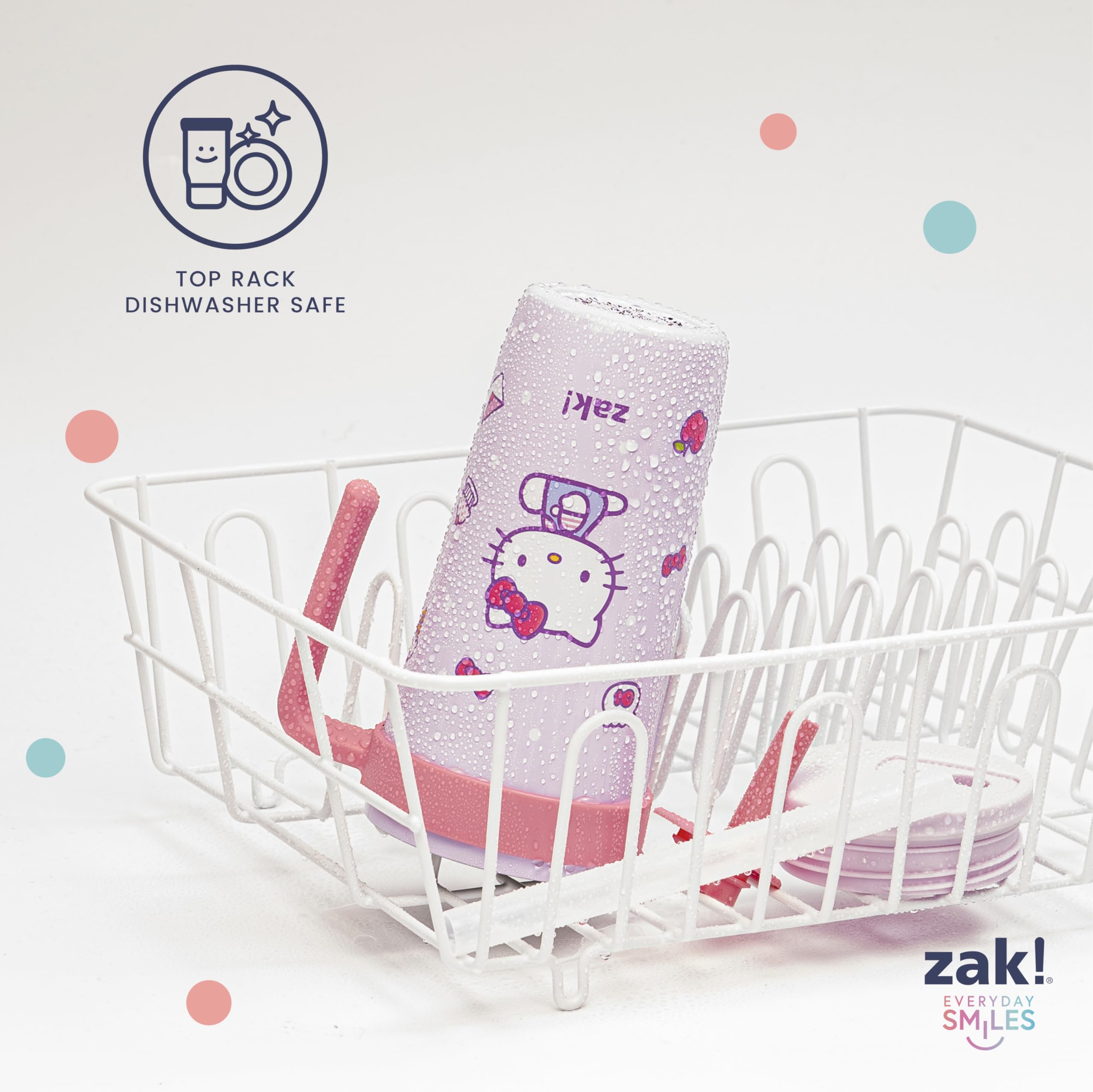 Zak Designs Hello Kitty seated in car cup holder for travel convenience