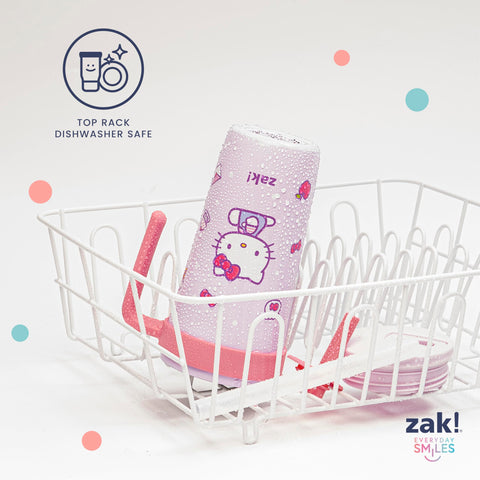 Zak Designs Hello Kitty seated in car cup holder for travel convenience