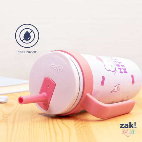 Zak Designs Hello Kitty lid and silicone straw close-up with spill resistance