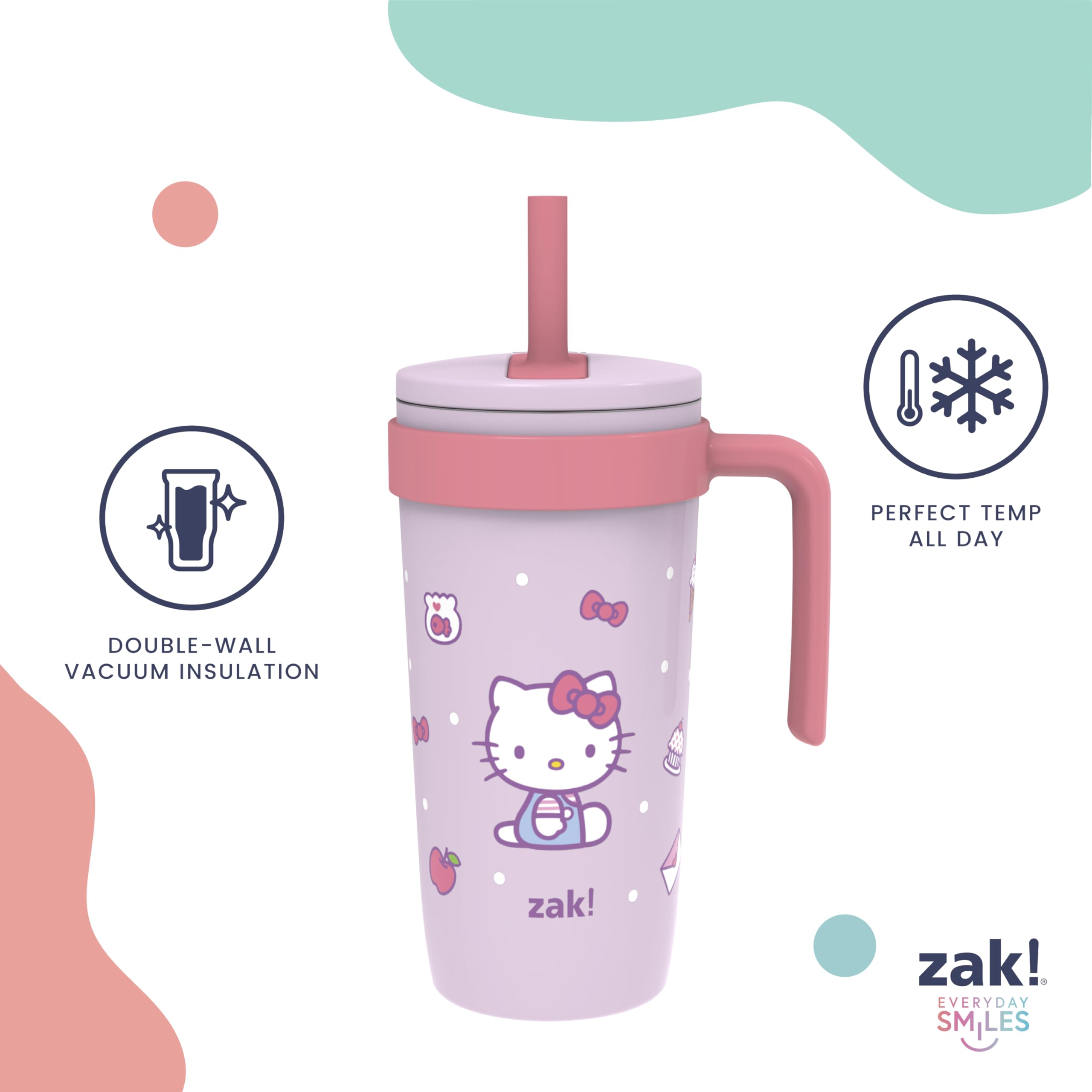 Zak Designs Hello Kitty next to smartphone showing compact 18oz scale