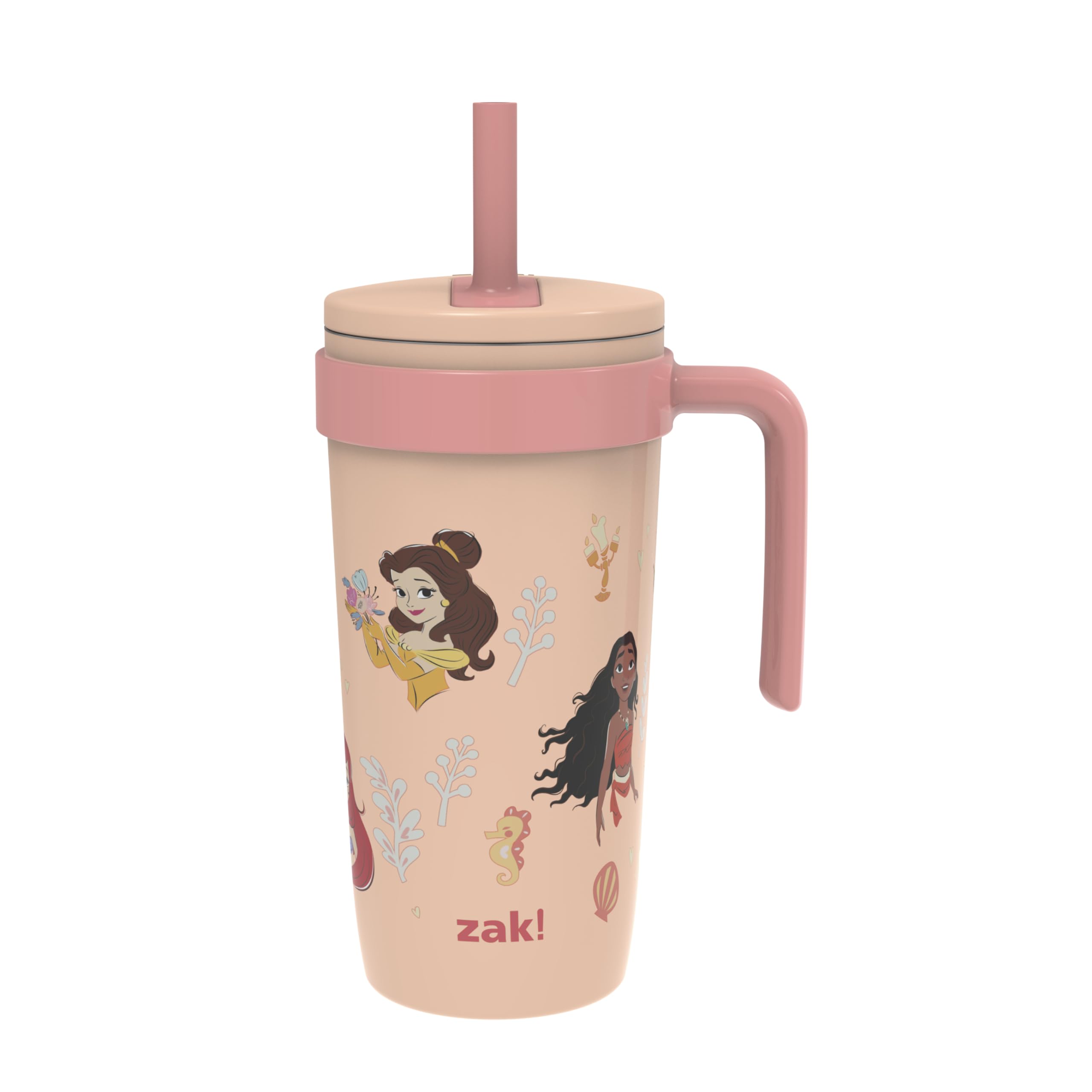 Zak Designs tumbler front packaging showing Disney Princess artwork and benefit of fun hydration