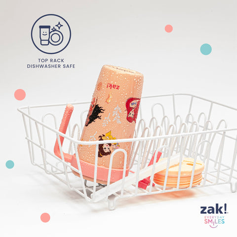 Zak Designs tumbler in backpack pocket showing easy transport for school or outings