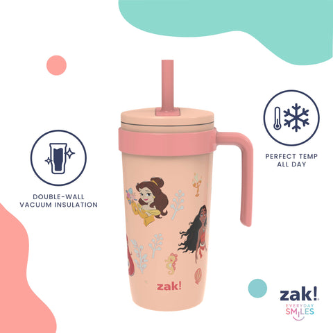 Zak Designs tumbler lid detail showing dishwasher-safe convenience and clean finish