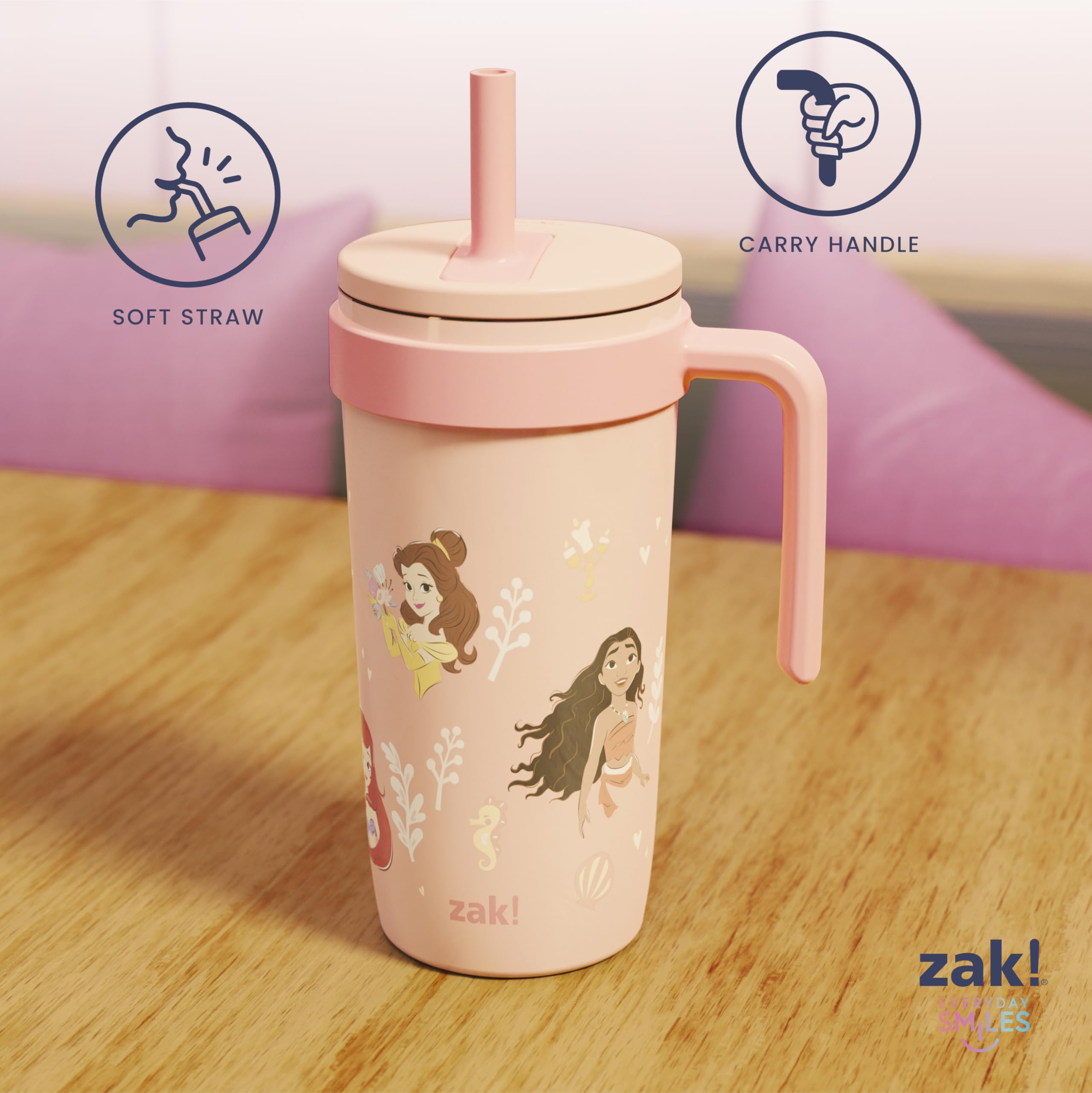 Zak Designs tumbler held in hand showing size and portability benefit