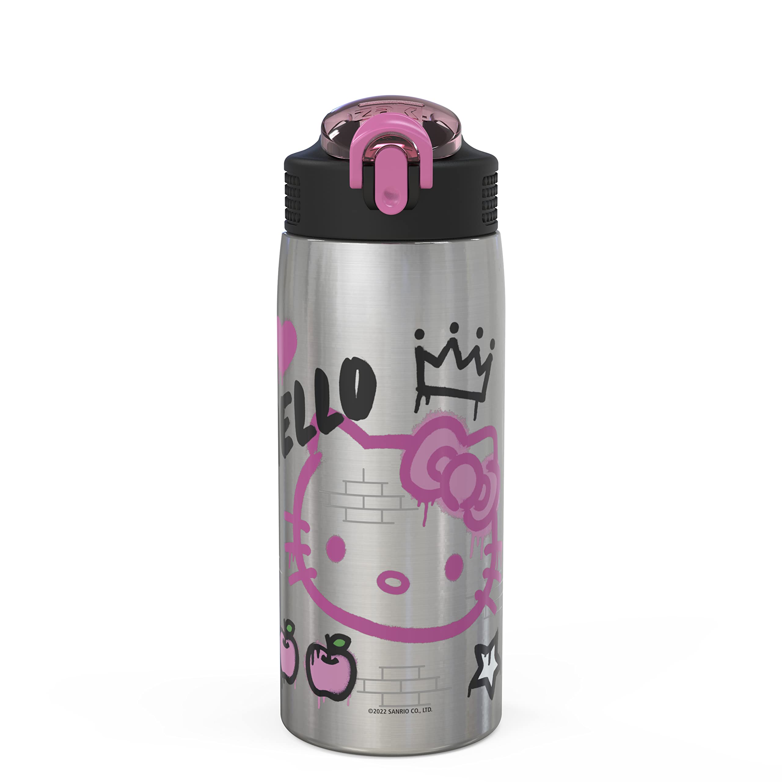 Zak Designs Hello Kitty front view showing bottle artwork and benefit: cheerful hydration