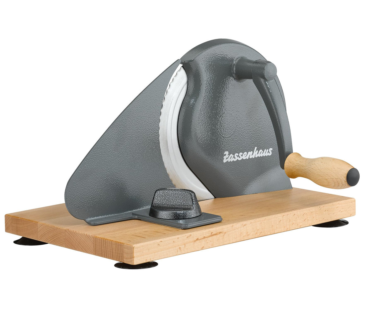Zassenhaus front view showing gray frame and stable base for precise slicing